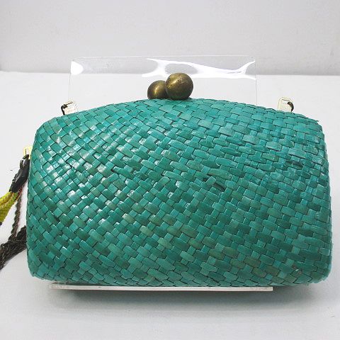 美品】serpui marie バッグ カゴ クラッチグリーンヒョウ柄