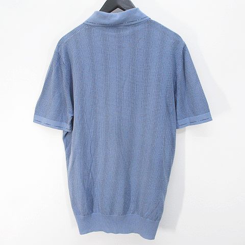 エルメス HERMES 半袖 ポロシャツ M 青系 ブルー 総柄 イタリア製