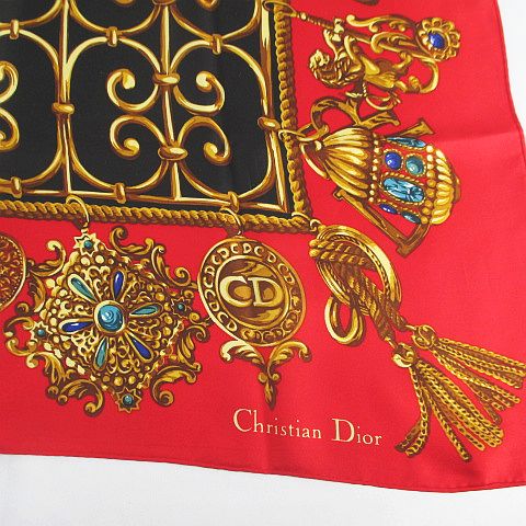 クリスチャンディオール Christian Dior 大判スカーフ 赤系