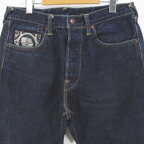 エヴィス EVISU デニムパンツ ジーンズ ボタンフライ 32 紺系 ネイビー