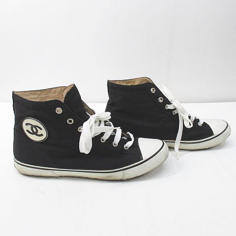 シャネル CHANEL ハイカットスニーカー ココマーク ロゴ 39 ブラック 