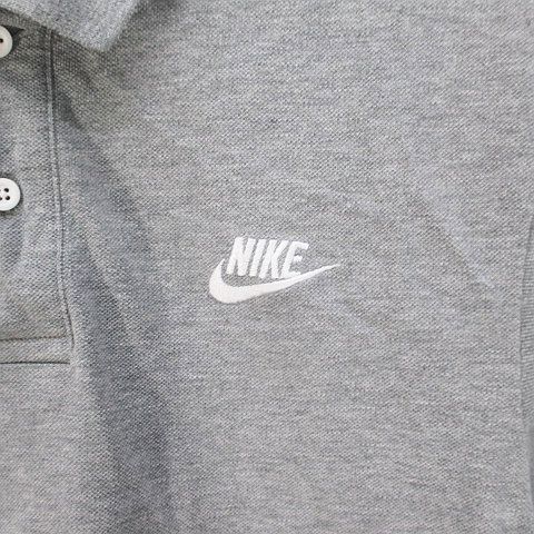 ナイキ NIKE 半袖 ポロシャツ M 灰系 グレー ボタン ロゴ 刺繍 綿 
