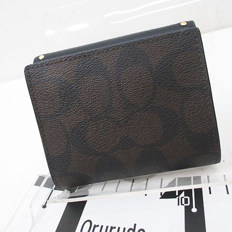 【美品】コーチ　2つ折り財布　ブラック　レザー　ゴールド金具 COACH コーチ 2つ折り財布 レザー ゴールド金具 ブラック ピンク