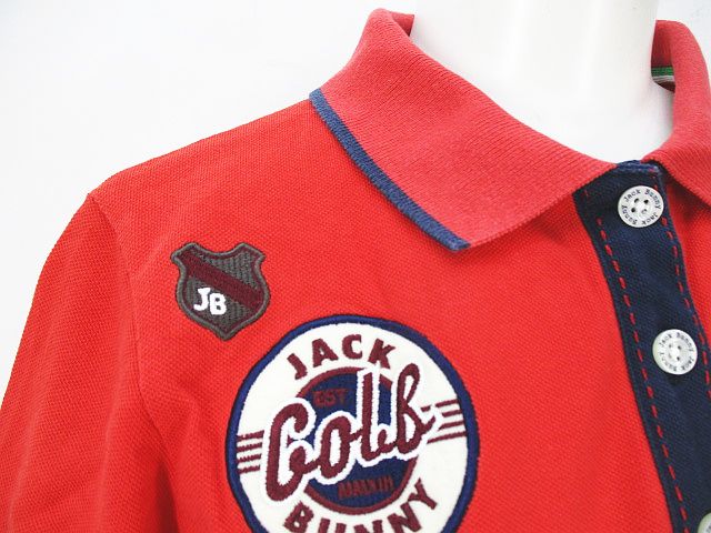 【極美品】ジャックバニー　パーリーゲイツ　半袖ポロシャツ　総柄　レッド　ゴルフ 極美品】ジャックバニー パーリーゲイツ 半袖ポロシャツ 総柄