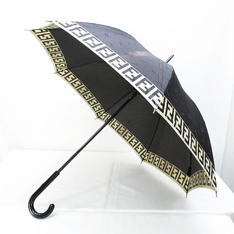 フェンディ 長傘 黒色 美品☆FENDI 長傘 雨傘 ズッカ柄 人気カラー FF