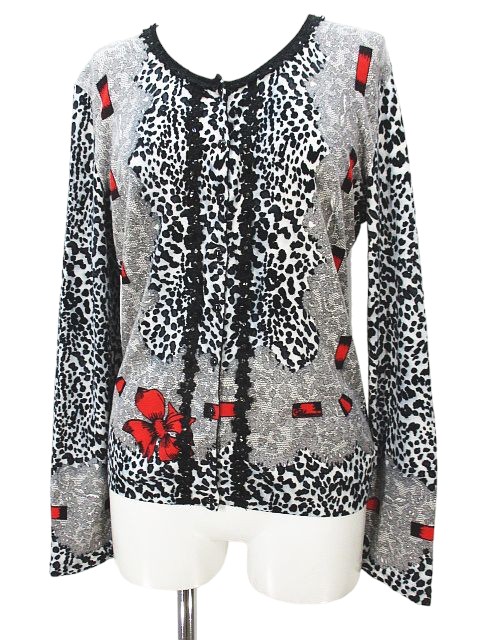 ブルマリン Blumarine 長袖 ニットカーディガン 44 灰系 グレー レース 