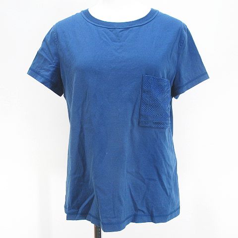 HERMES エルメスポケット刺繍Tシャツ38 ブルー