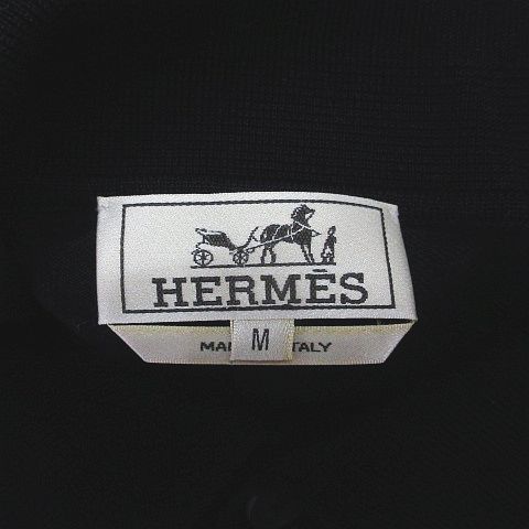 エルメス HERMES 半袖 ポロシャツ M 黒系 ブラック ロゴ 刺繍