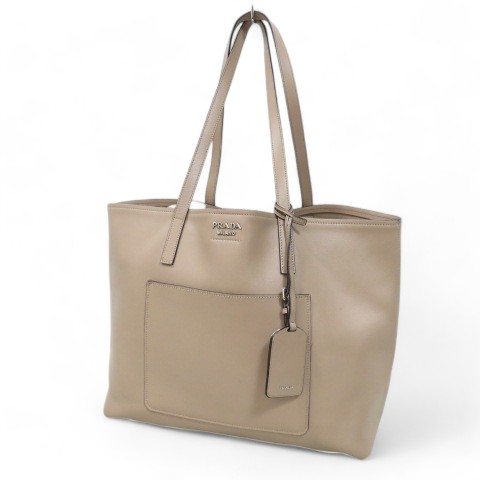 プラダ PRADA トートバッグ セミショルダー シルバー金具 ベージュ  