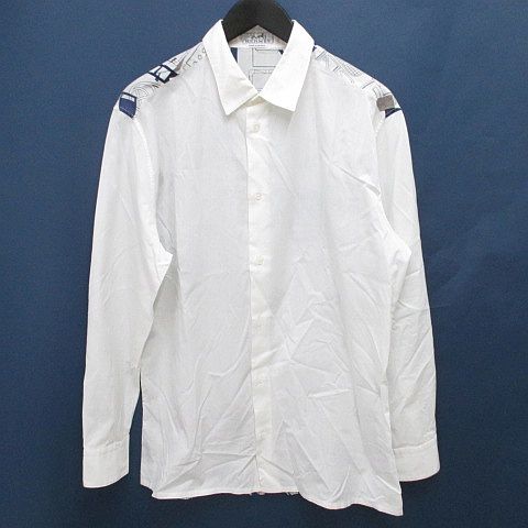 エルメス HERMES セリエボタン スカーフ柄 長袖 シャツ 40 白系  
