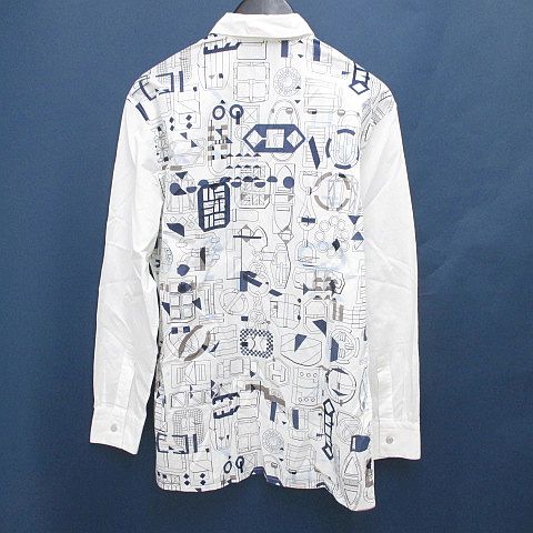 エルメス HERMES セリエボタン スカーフ柄 長袖 シャツ 40 白系  