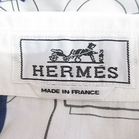 エルメス HERMES セリエボタン スカーフ柄 長袖 シャツ 40 白系 