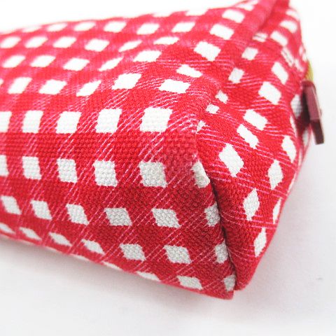 プラダ PRADA メイクポーチ ギンガムチェック 赤系 レッド キャンバス