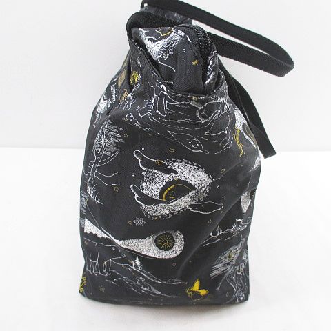 良品】レスポートサック トートバッグ ナイロン 総柄 花柄 ブラック
