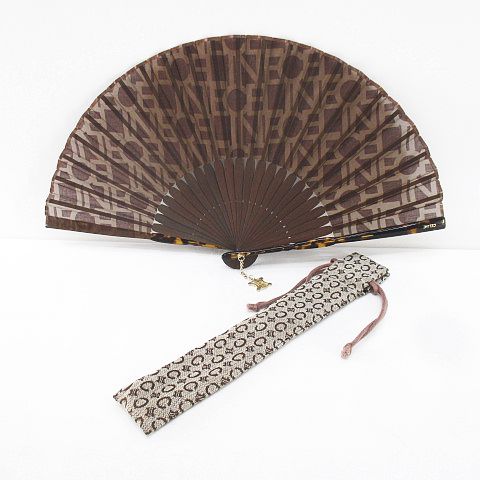 CELINE ロゴ入りブラウン扇子 ケース付き セリーヌ 扇子 ケース付き