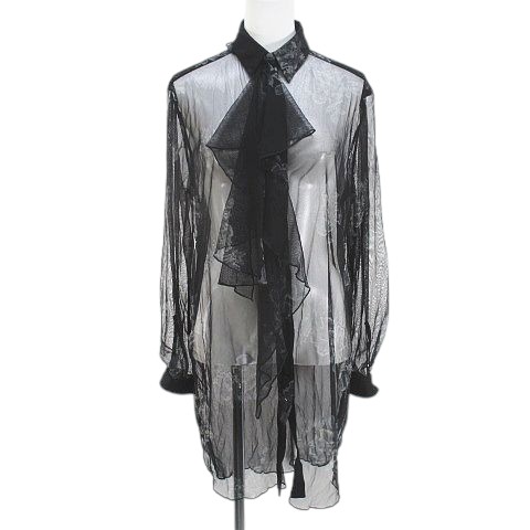 ディーゼル DIESEL 長袖 シアー シャツ ブラウス 黒系 ブラック 透け感 