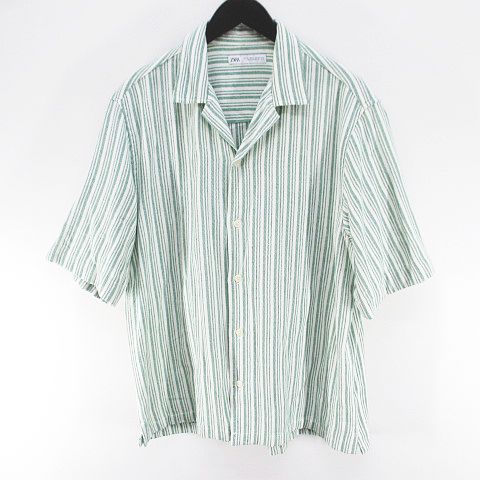 ZARA ザラ メンズ ストライプ 切替 半袖 シャツ プルオーバー S ZARA - メンズ ZARA ザラ ストライプ テクスチャー シャツ Lの通販 by