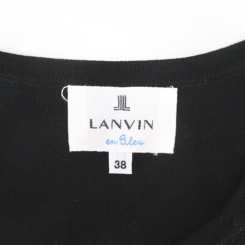 ランバンオンブルー LANVIN en Bleu 長袖 ニットカーディガン 38 黒系 ブラック ボタン 刺繍 ワッペン リボン リブ レディース ランバンオンブルー LANVIN en Bleu 長袖 ニットカーディガン 38