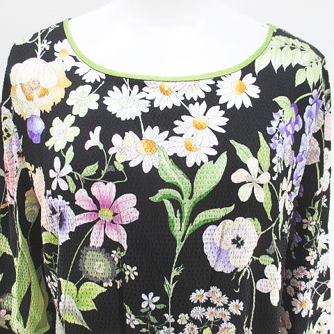 LEONARD レオナール シルク チュニック トップス 花柄 七分袖 黒 40 LEONARD - 美品 レオナール LEONARD FASHION ワンピース