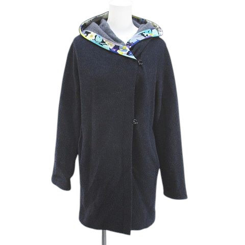 極美品✨LEONARD SPORT ロングコート トリム フード 44 ロゴ総柄 極美品✨LEONARD SPORT ロングコート トリム フード 44 ネイビー