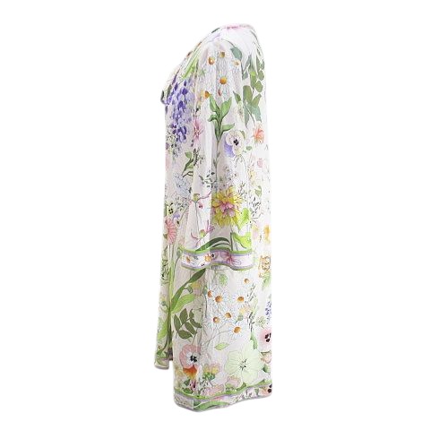 美品✨レオナール　フレア ワンピ―ス　トリム　花 総柄　ストライプ　40　華やか 美品✨レオナールフレア ワンピ―ストリム花 総柄ストライプ40華やか