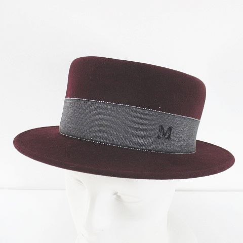 メゾンミッシェル MAISON MICHEL ハット カンカン帽 帽子 S ボルドー系