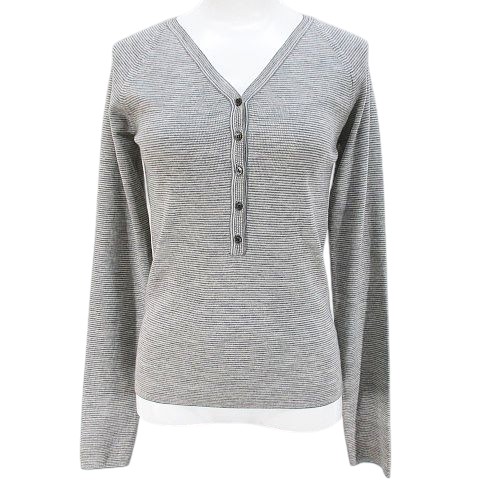 アクリス AKRIS プント punto ボーダー柄 長袖 ニット セーター 38 灰  