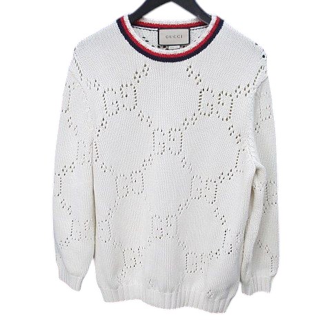 GUCCI 半袖ニットセーター ホワイト 22新作 グッチ GGラメ ジャカード 半袖セーター (GUCCI/ニット