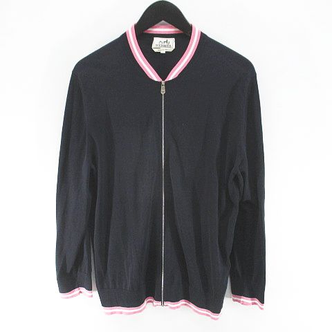 【中古】エルメス HERMES 長袖 カーディガン ニット S 紺系 ネイビー イタリア製 ジップアップ ライン メンズ エルメス HERMES 長袖 カーディガン ニット S 紺系 ネイビー