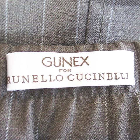 ブルネロクチネリ ストライプ柄 膝丈 フレアスカート 38 紺 ネイビー 毛