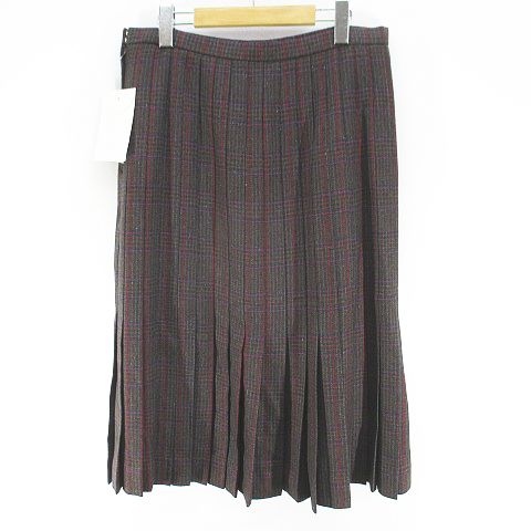 【中古】未使用品 アーダモア Ada More チェック柄 ミモレ丈 プリーツスカート スカート 80〜84 茶系 ブラウン 毛 未使用品 アーダモア Ada More チェック柄 ミモレ丈 プリーツスカート