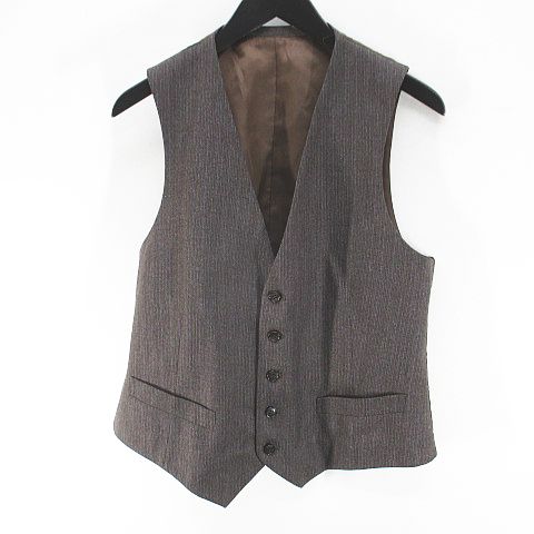 ストライプ柄 ベスト ジレ 茶系 ブラウン ポケット 毛 ウール 裏地