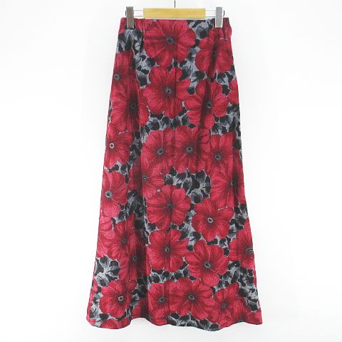 Mode Sink 花柄 フラワー ロング丈 フレアスカート スカート M 赤系