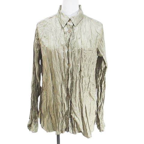 【中古】イッセイミヤケ ISSEY MIYAKE IM14FJ925 長袖 シャツ ブラウス 2 ベージュ系 日本製 胸ポケット シワ加工 イッセイミヤケ ISSEY MIYAKE IM14FJ925 長袖 シャツ ブラウス 2