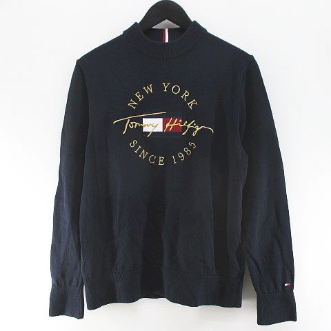 トミー ヒルフィガー ニット 刺繍ロゴ セーター ネイビー 古着 90s 新品 トミーヒルフィガー 刺繍ロゴ コットン ニットセーター L 紺