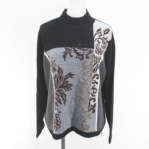 【中古】未使用品 シャミー Chamois 長袖 ニット セーター クルーネック カシミヤ 44 黒系 ブラック ラインストーン 未使用品 シャミー Chamois 長袖 ニット セーター クルーネック