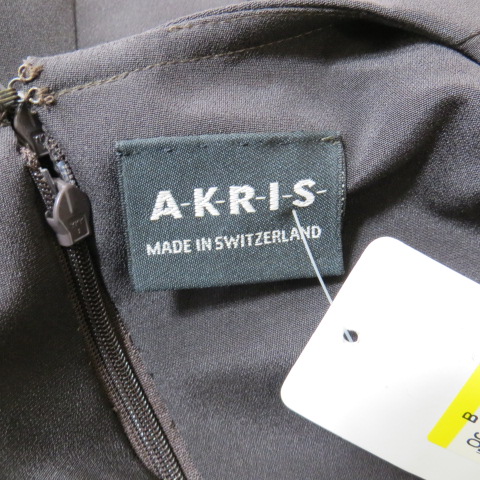 未使用品 アクリス AKRIS 長袖 ワンピース ひざ丈 36 茶系 ブラウン V