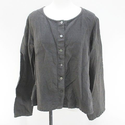 ネストローブ nest Robe ノーカラーシャツ ブラウス 麻 リネン 灰系 