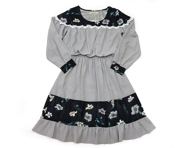 未使用品 ミリオンカラッツ Million Carats ワンピース シフォン フレア 花柄 レース 切替 グレー M M レディース 079 ベクトルパーク