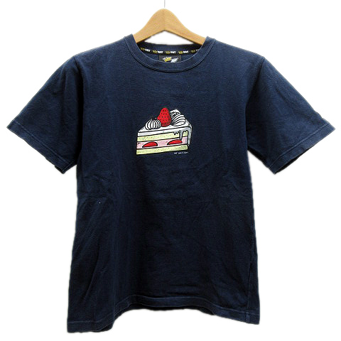 FAT Tシャツ・カットソー メンズ エフエーティー 中古　古着 エフエーティー FAT Tシャツ カットソー 丸首 プリント ケーキ 半袖 紺