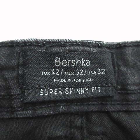 ベルシュカ Bershka デニム パンツ スキニー Super Sukinny Fit ジッパーフライ 42 32 黒 ブラック メンズ 079 ベクトルパーク
