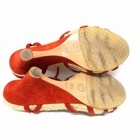 シャネル　ストラップ　パンプス　ベロア　オレンジ　ココマーク 35 1/2 シャネルストラップパンプスベロアオレンジココマーク 35 1/2