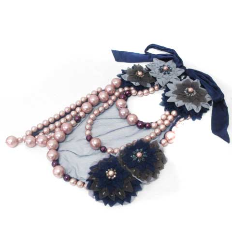 エンポリオアルマーニ Emporio Armani ネックレス 装飾 ビジュー ラインストーン ビーズ 花モチーフ 紺系 ネイビー系 アクセサリー レディース 079 ベクトルパーク