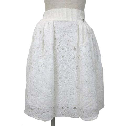 シャネル CHANEL スカート ひざ丈 フレア 刺繍 ココマーク AW005 34 白  