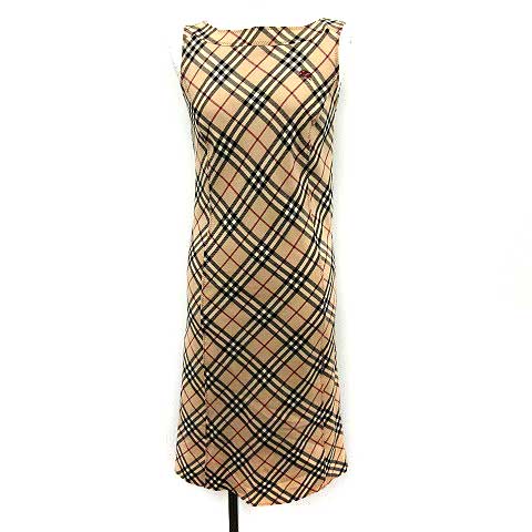 バーバリーブルーレーベル Burberry Blue Label ワンピース ロング ノースリーブ チェック 36 ベージュ 黒 Ym レディース 081 ベクトルパーク