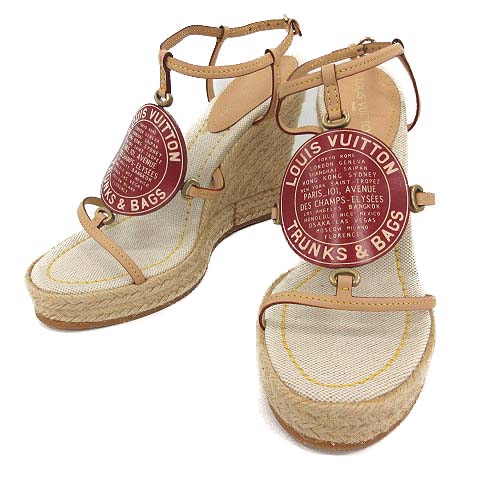 ルイヴィトン(Louis Vuitton) ウェッジソールサンダル レッド 鮮やか