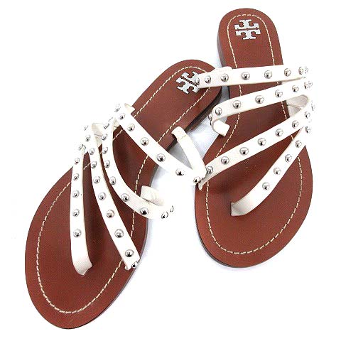 トリーバーチ TORY BURCH サンダル フラット スタッズ レザー 8 白 茶 