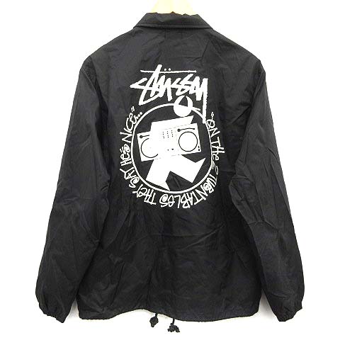ステューシー STUSSY コーチジャケット ロゴ プリント M 黒 ブラック 