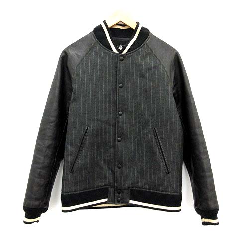ステューシー Stussy ジャケット スタジャン 中綿 カウレザー 切替 ストライプ M 黒 ブラック Kh メンズ 081 ベクトルパーク