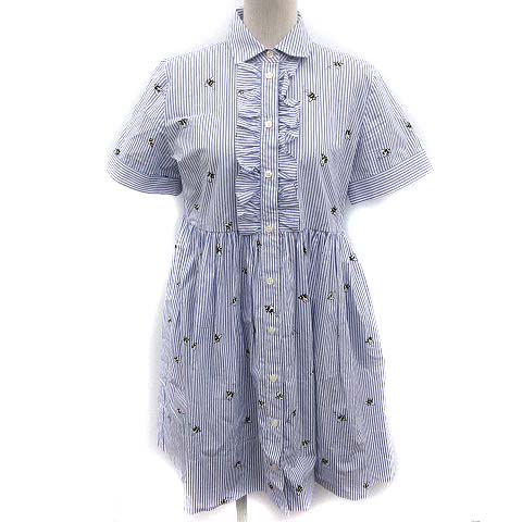 ケイトスペード Kate Spade ワンピース ミニ ストライプ フリル 半袖 Xs 白 水色 Ek レディース 081 ベクトルパーク